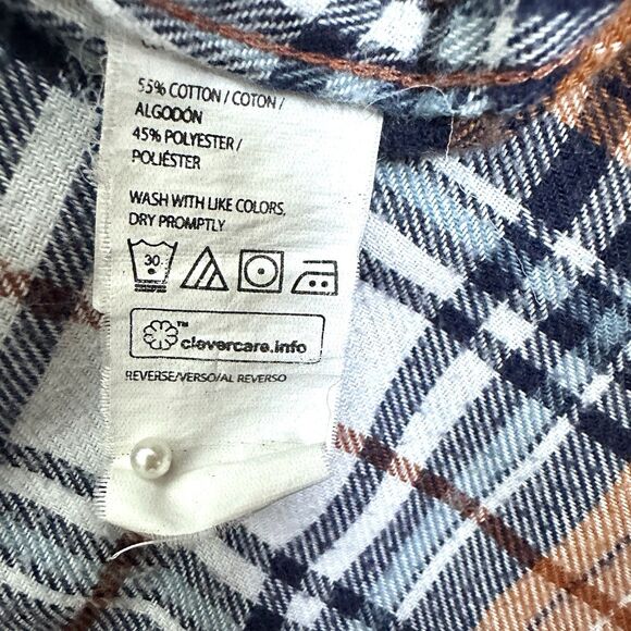 IZOD Mens Large Plaid Flannel Shirt Button Down Blue Orange Cotton Blend Pre-Own - Picture 7 of 12